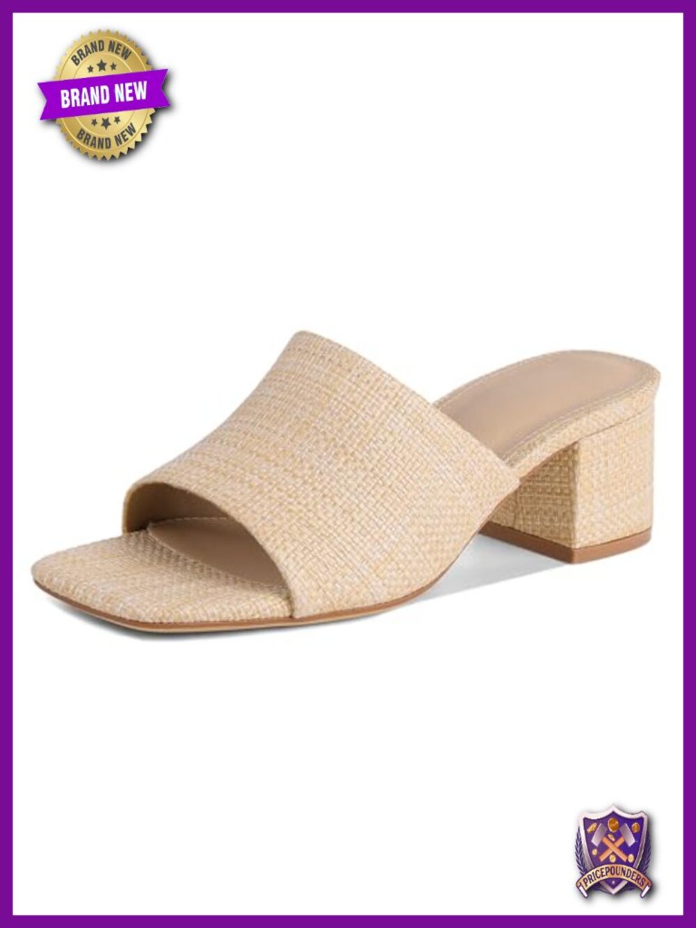 Raffia Heeled Sandals Chunky Block Heel Mules Square Open Toe Summer Heels